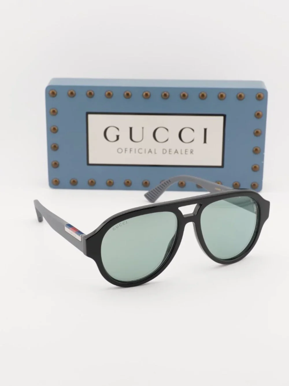 Gucci GG2088S 002 Aviator Sunglasses - Black\Green